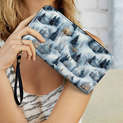  Leather Clutch Purse With Wristlet Strap Handle Snow Village