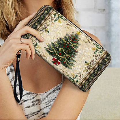  Leather Clutch Purse With Wristlet Strap Handle Classic Christmas Tree