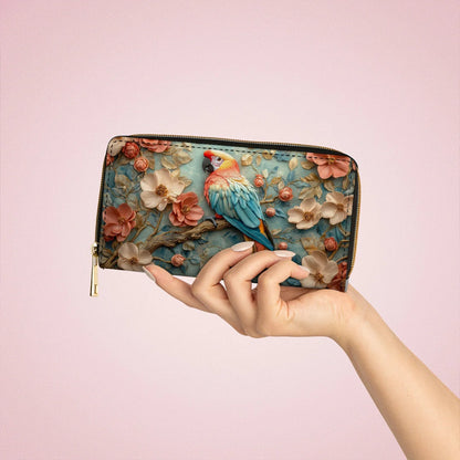  Leather Clutch Purse With Wristlet Strap Handle Macaw Majesty