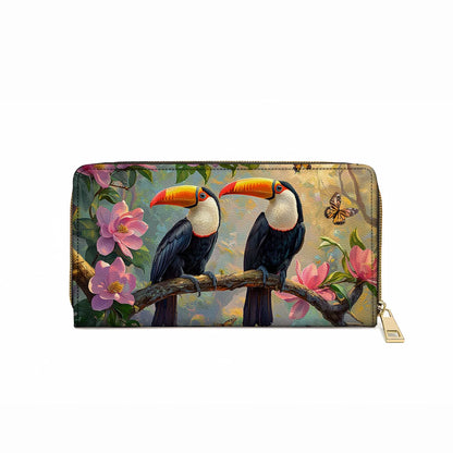  Leather Clutch Purse With Wristlet Strap Handle Tropical Toucan