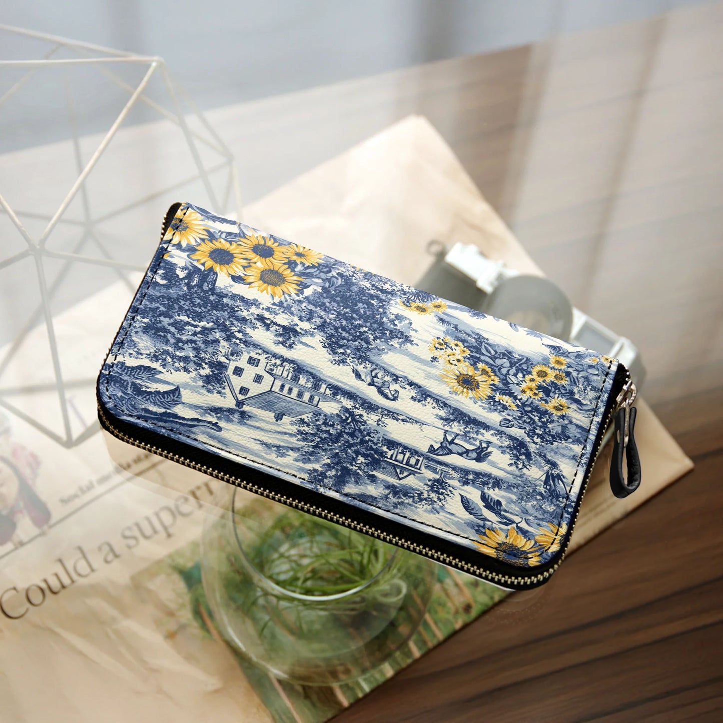  Leather Clutch Purse With Wristlet Strap Handle Texas Sunflower Heritage