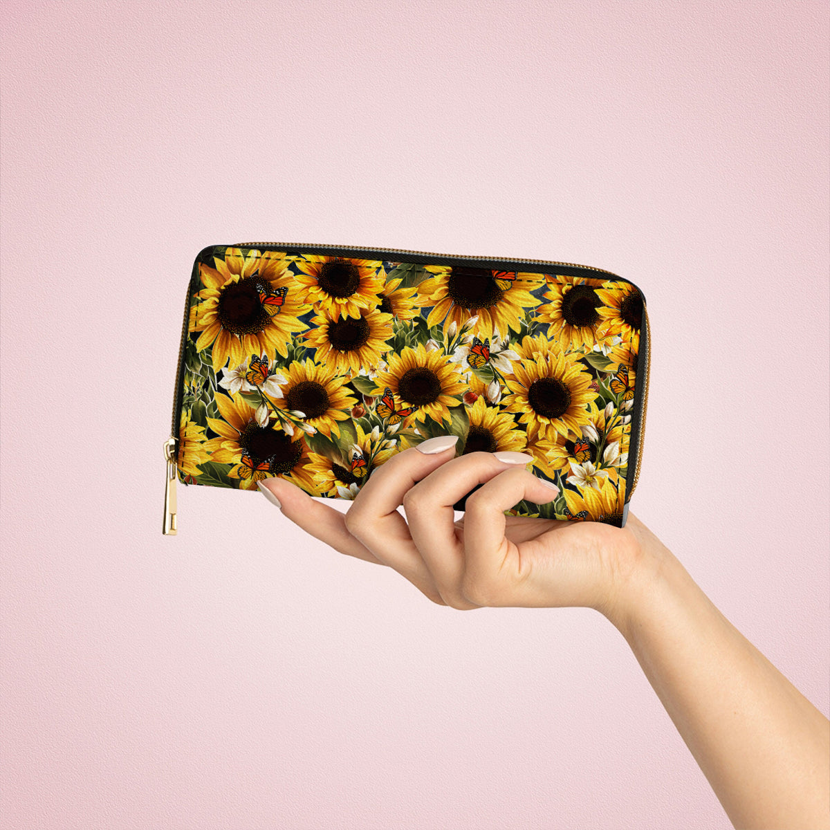  Leather Clutch Purse With Wristlet Strap Handle Gorgeous Sunflower