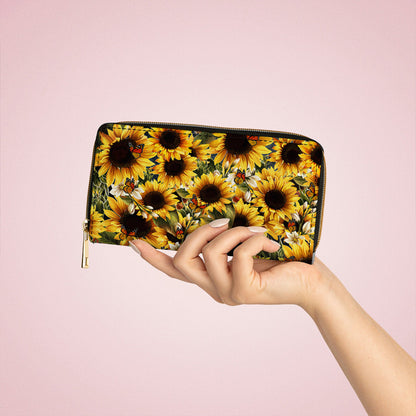  Leather Clutch Purse With Wristlet Strap Handle Gorgeous Sunflower