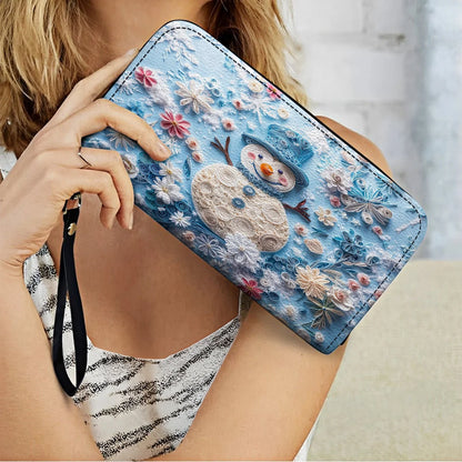  Leather Clutch Purse With Wristlet Strap Handle Happy Snowman