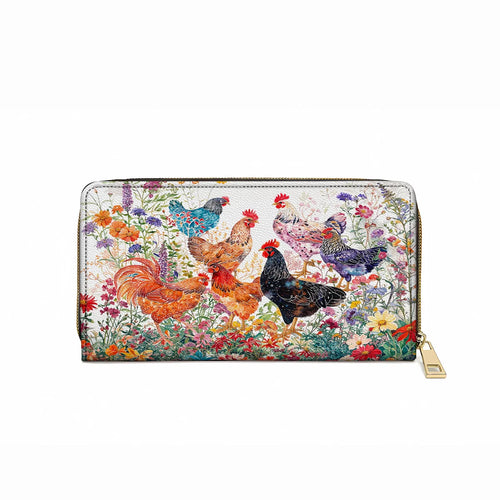  Leather Clutch Purse With Wristlet Strap Handle Chicken Rooster Garden Bliss