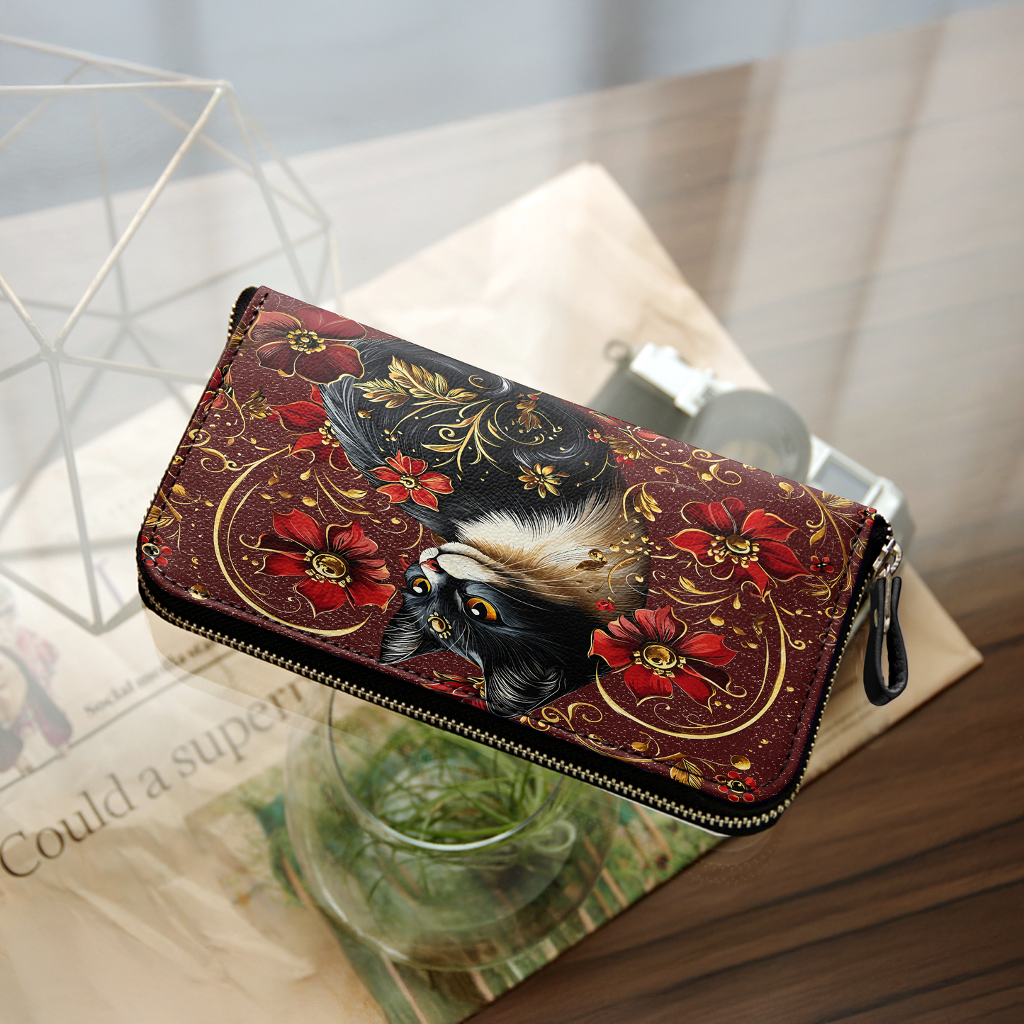  Leather Clutch Purse With Wristlet Strap Handle Leather Bag Midnight Bloom