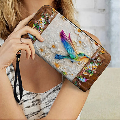  Leather Clutch Purse With Wristlet Strap Handle Fluttering Blooms