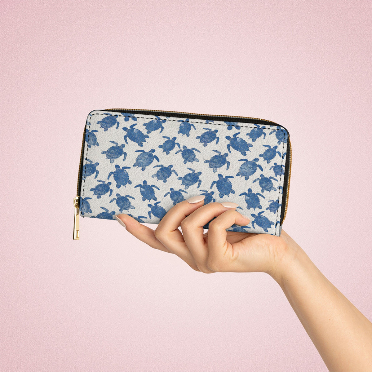  Leather Clutch Purse With Wristlet Strap Handle Gentle Sea Turtle