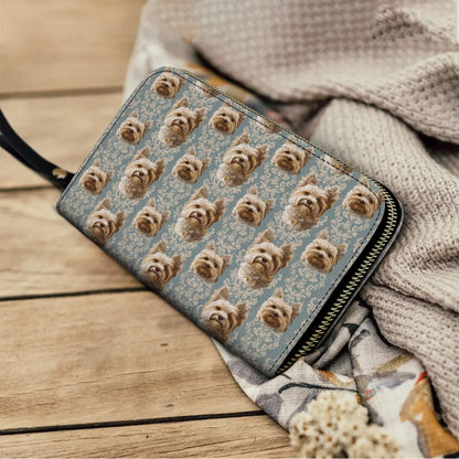  Leather Clutch Purse With Wristlet Strap Handle Yorkie Regal Delight