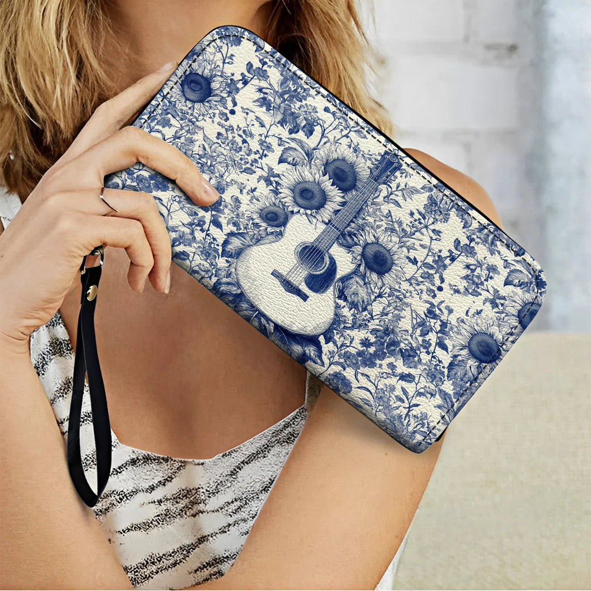  Leather Clutch Purse With Wristlet Strap Handle Sunflower Serenade