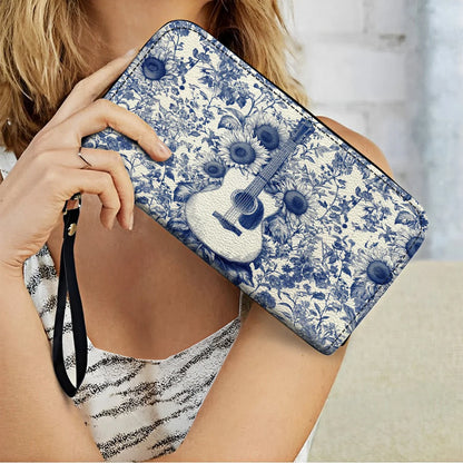  Leather Clutch Purse With Wristlet Strap Handle Sunflower Serenade