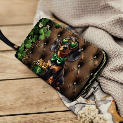  Leather Clutch Purse With Wristlet Strap Handle Lucky Paws