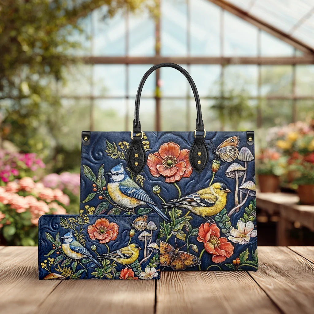  Leather Clutch Purse With Wristlet Strap Handle Midnight Garden