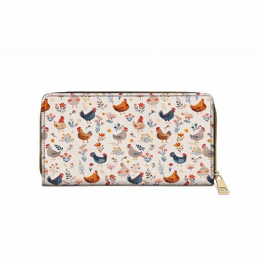  Leather Clutch Purse With Wristlet Strap Handle Chicken Flower