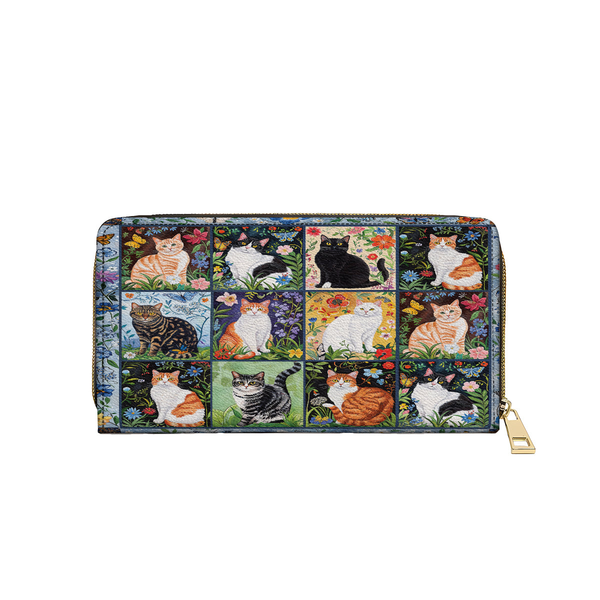  Leather Clutch Purse With Wristlet Strap Handle Cat Floral Felines