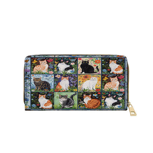  Leather Clutch Purse With Wristlet Strap Handle Cat Floral Felines