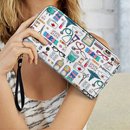  Leather Clutch Purse With Wristlet Strap Handle Nurse's Pride