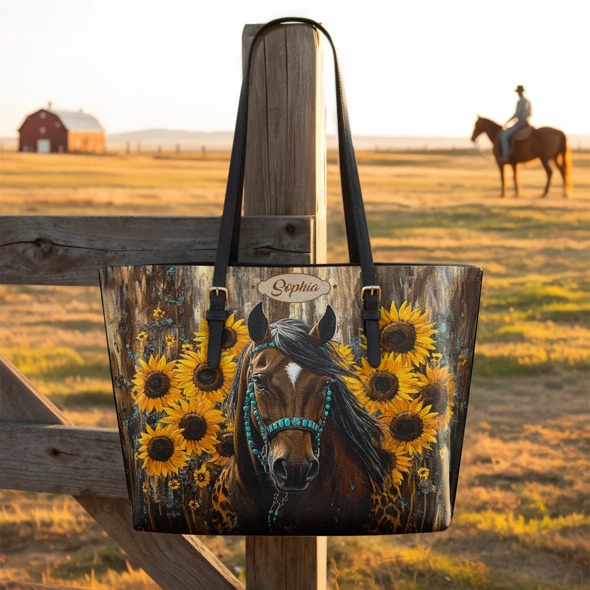  Sunflower Horseheart Leather Tote Bag