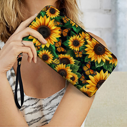  Leather Clutch Purse With Wristlet Strap Handle Sunflower Mama