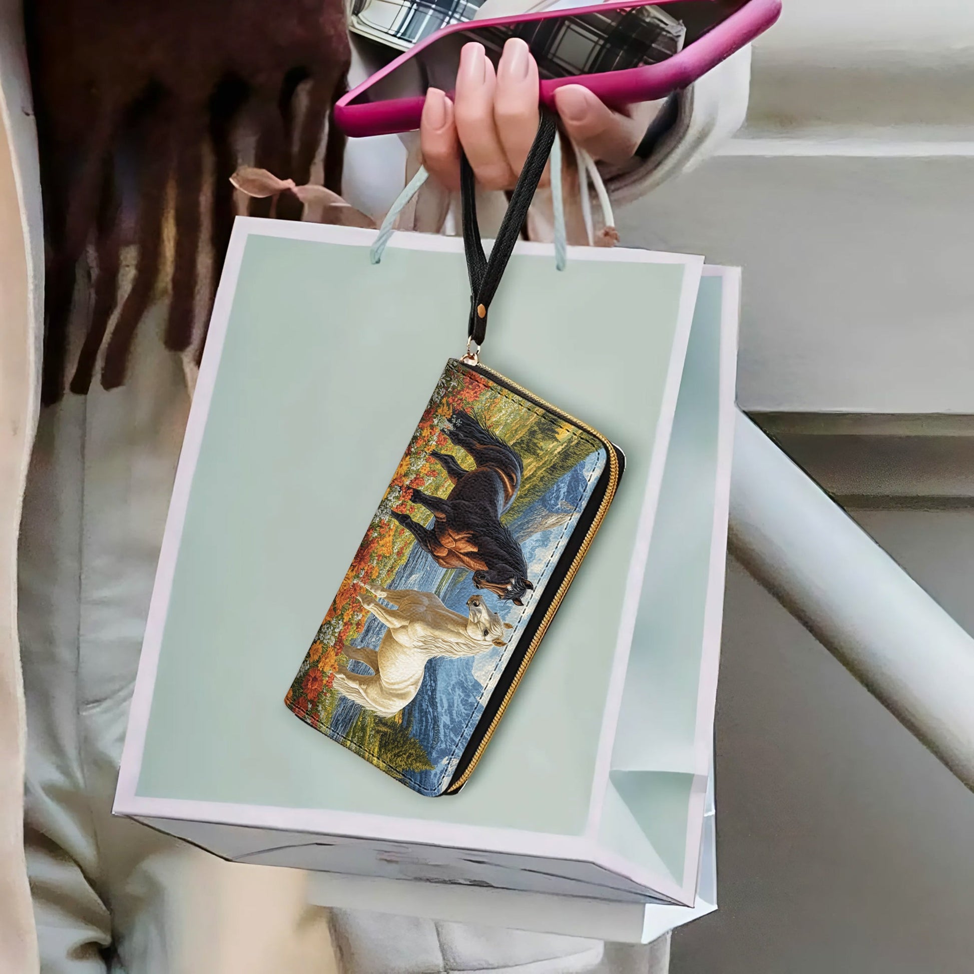  Leather Clutch Purse With Wristlet Strap Handle Majestic Meadow Bond