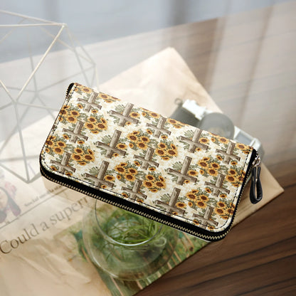  Leather Clutch Purse With Wristlet Strap Handle Rustic Sunflower Cross