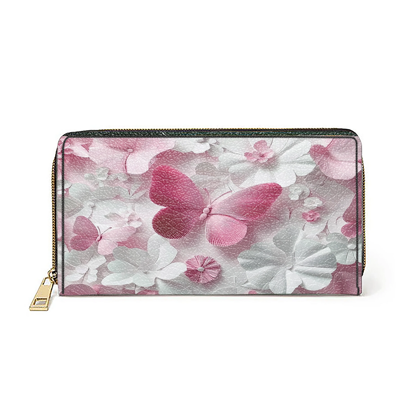  Leather Clutch Purse With Wristlet Strap Handle Butterfly Blossom Elegance