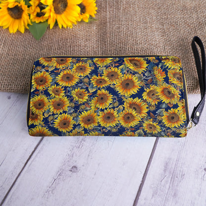  Leather Clutch Purse With Wristlet Strap Handle Sunflower Gorgeous Flower