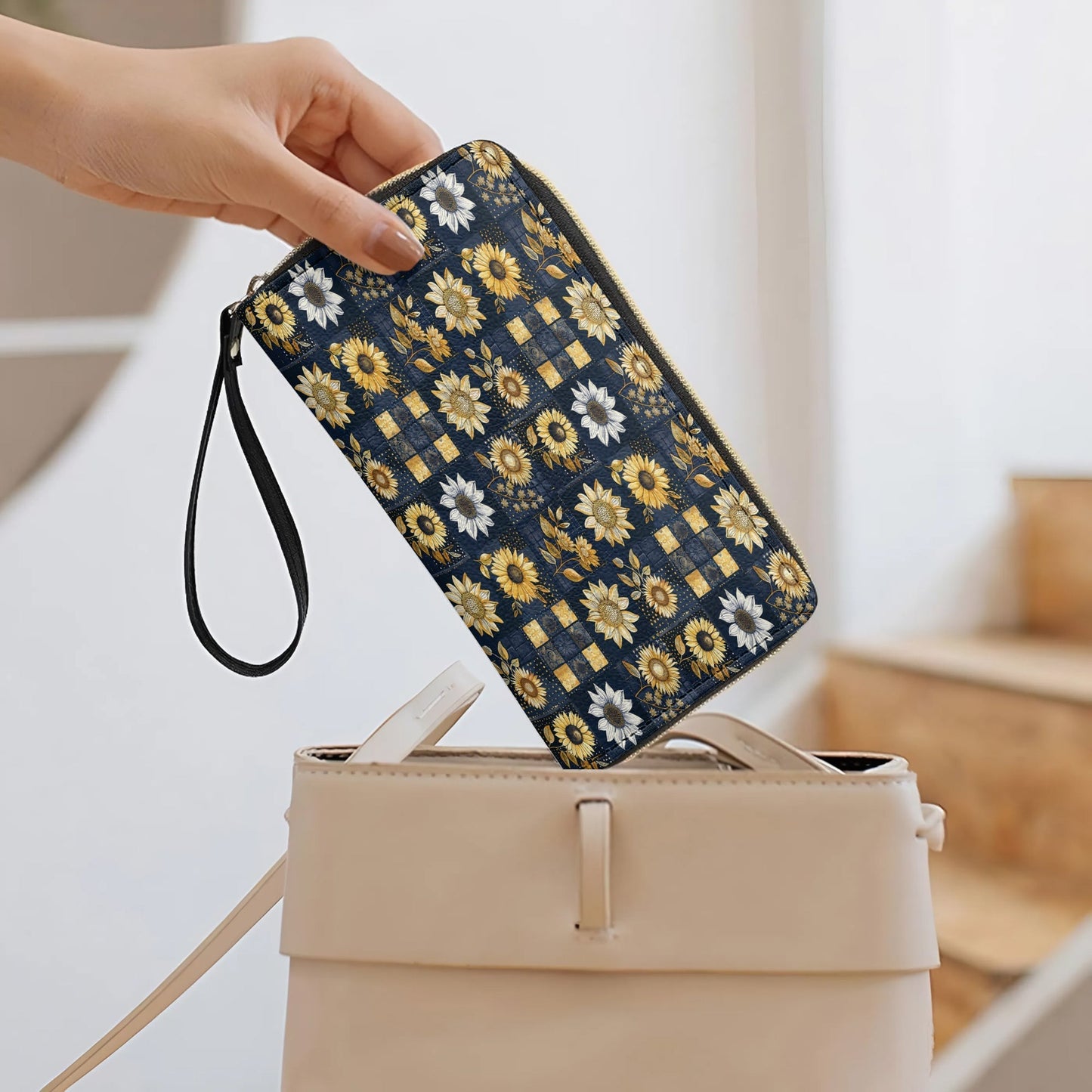 Leather Clutch Purse With Wristlet Strap Handle Inelegance Sunflowers
