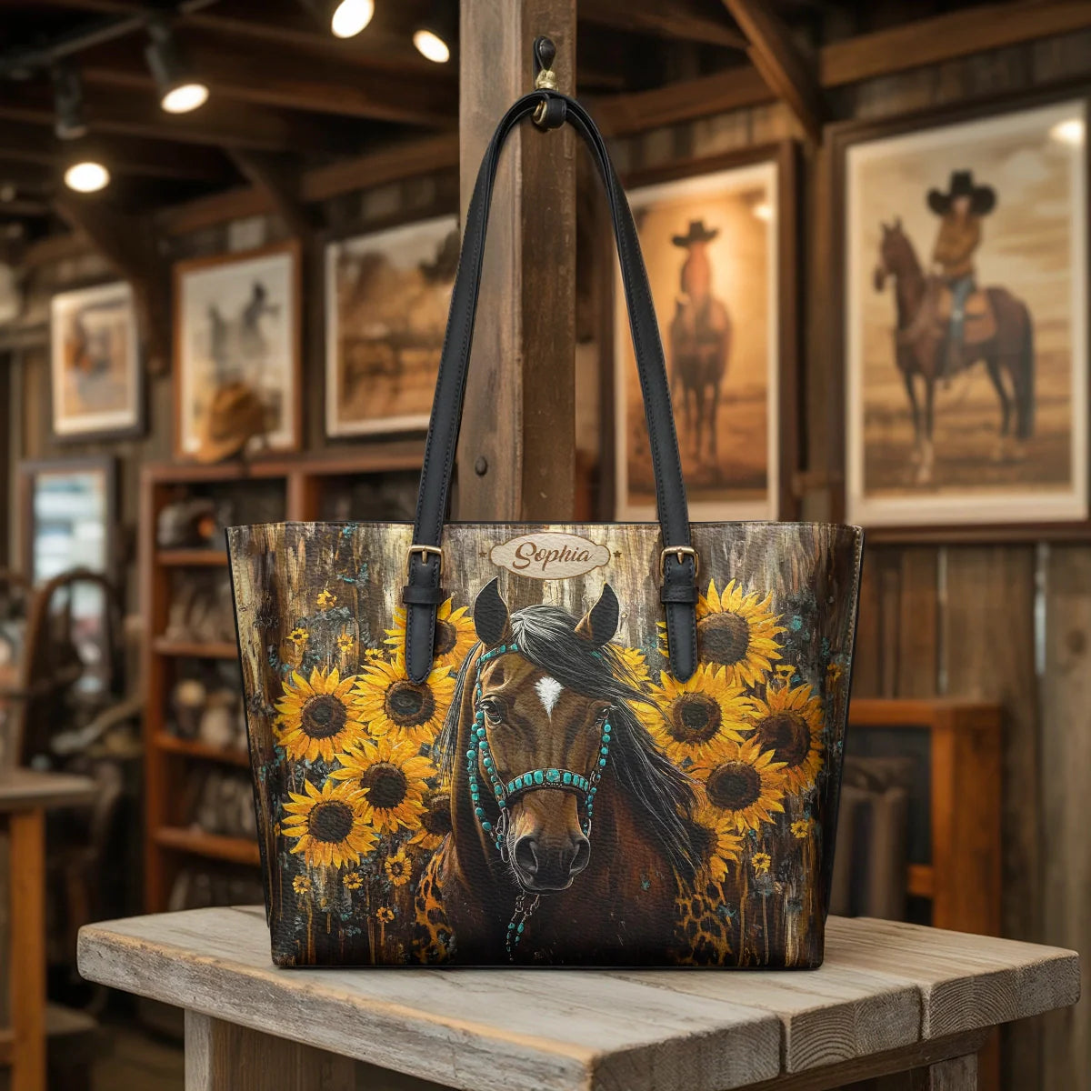  Sunflower Horseheart Leather Tote Bag
