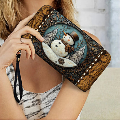  Leather Clutch Purse With Wristlet Strap Handle Holiday Cheer