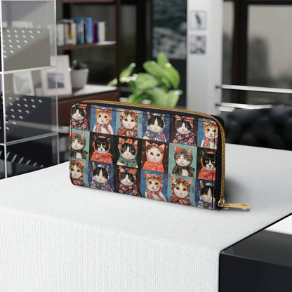  Leather Clutch Purse With Wristlet Strap Handle Vintage Cats