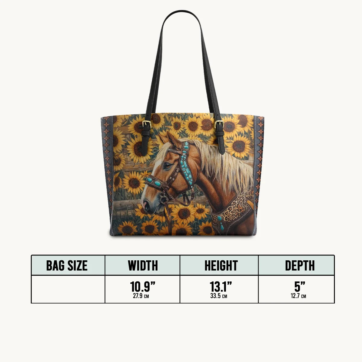  Golden Horse & Sun Leather Tote Bag