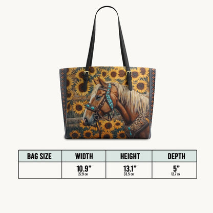  Golden Horse & Sun Leather Tote Bag