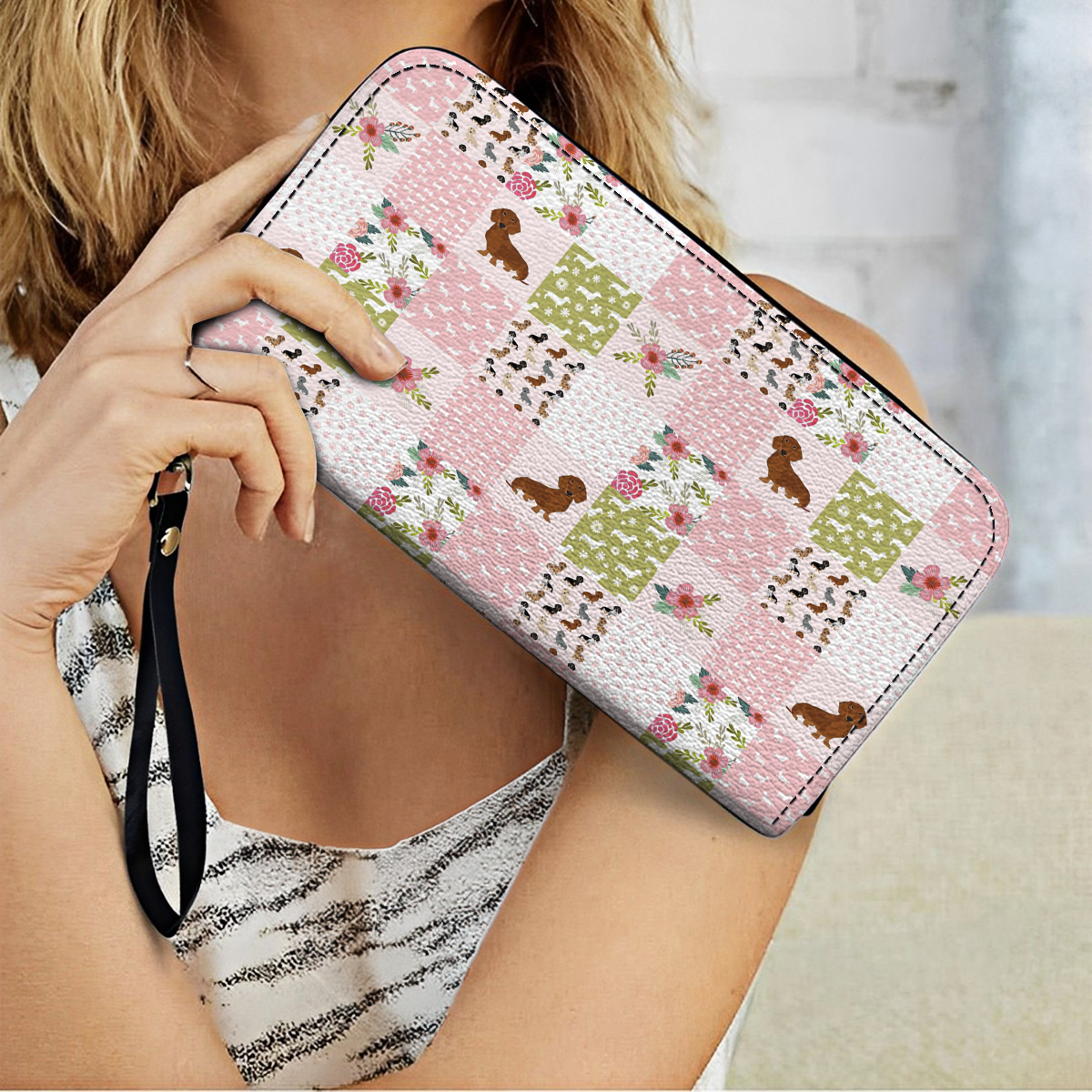  Leather Clutch Purse With Wristlet Strap Dachshund Dreams