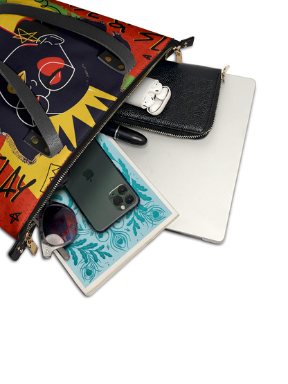 "Aina" Flame Red Leather Tote Bag