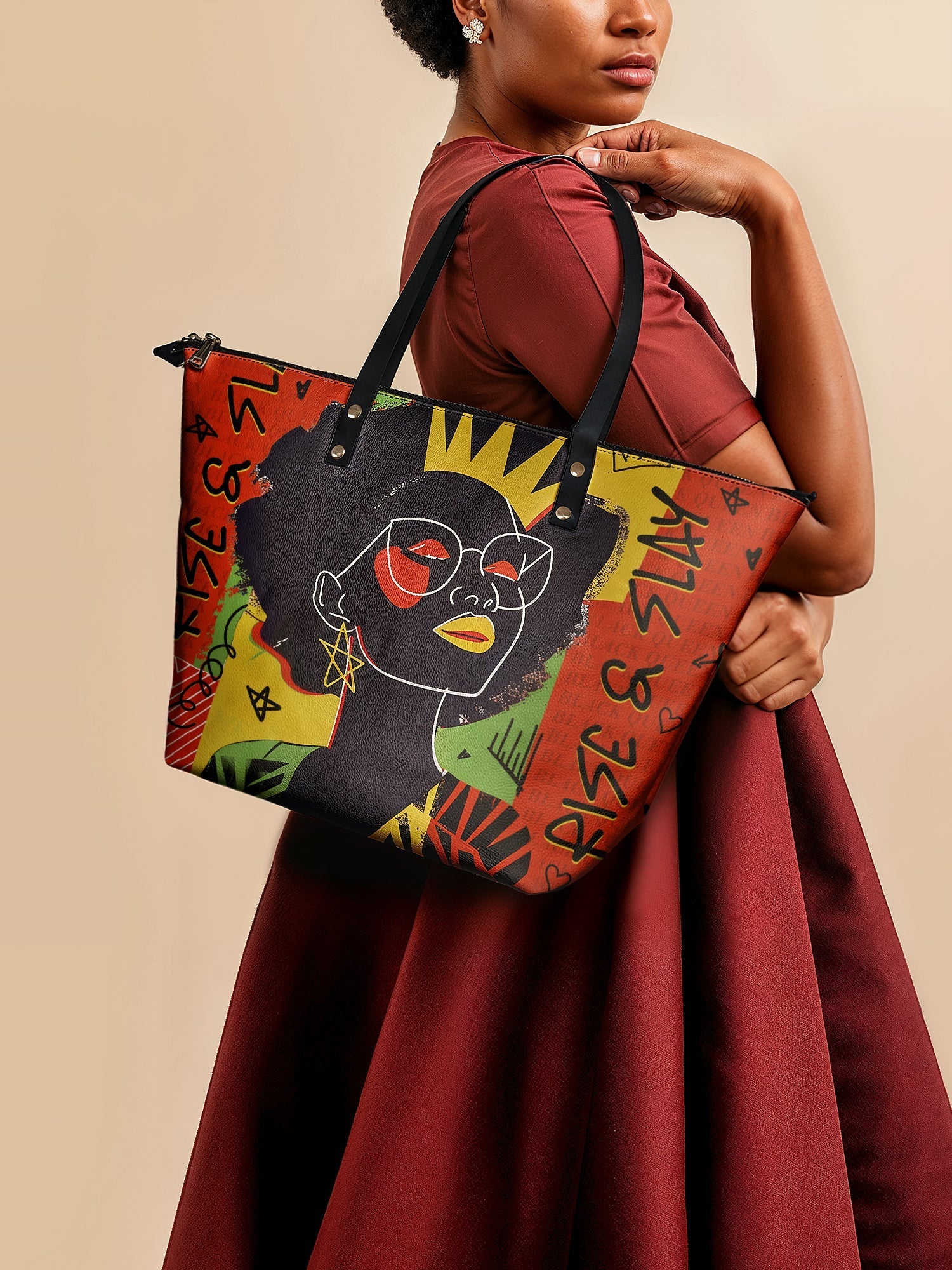 "Aina" Flame Red Leather Tote Bag