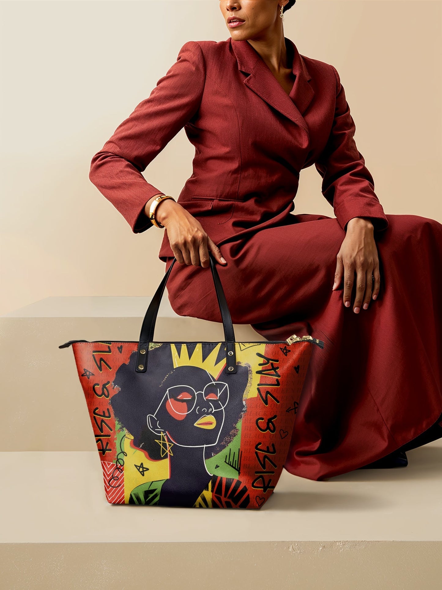 "Aina" Flame Red Leather Tote Bag