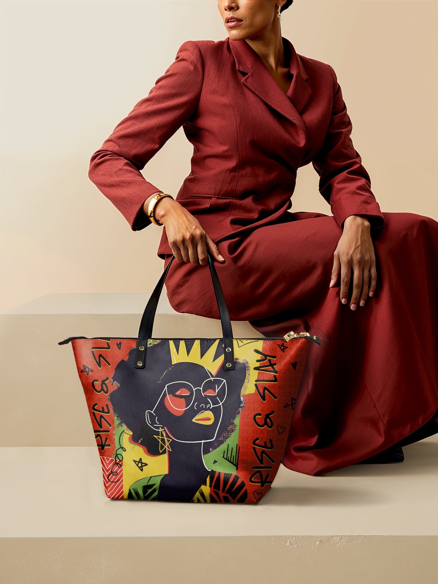 "Aina" Flame Red Leather Tote Bag