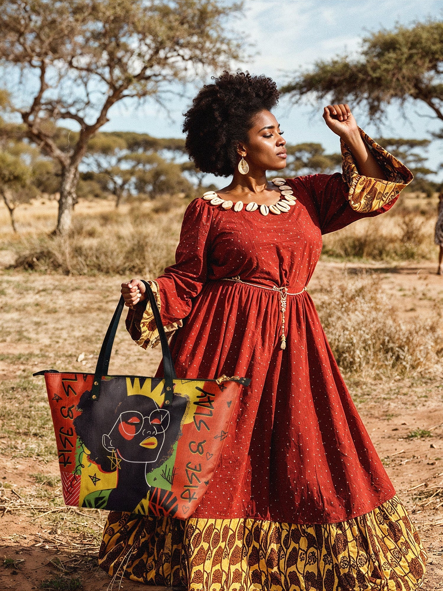 "Aina" Flame Red Leather Tote Bag