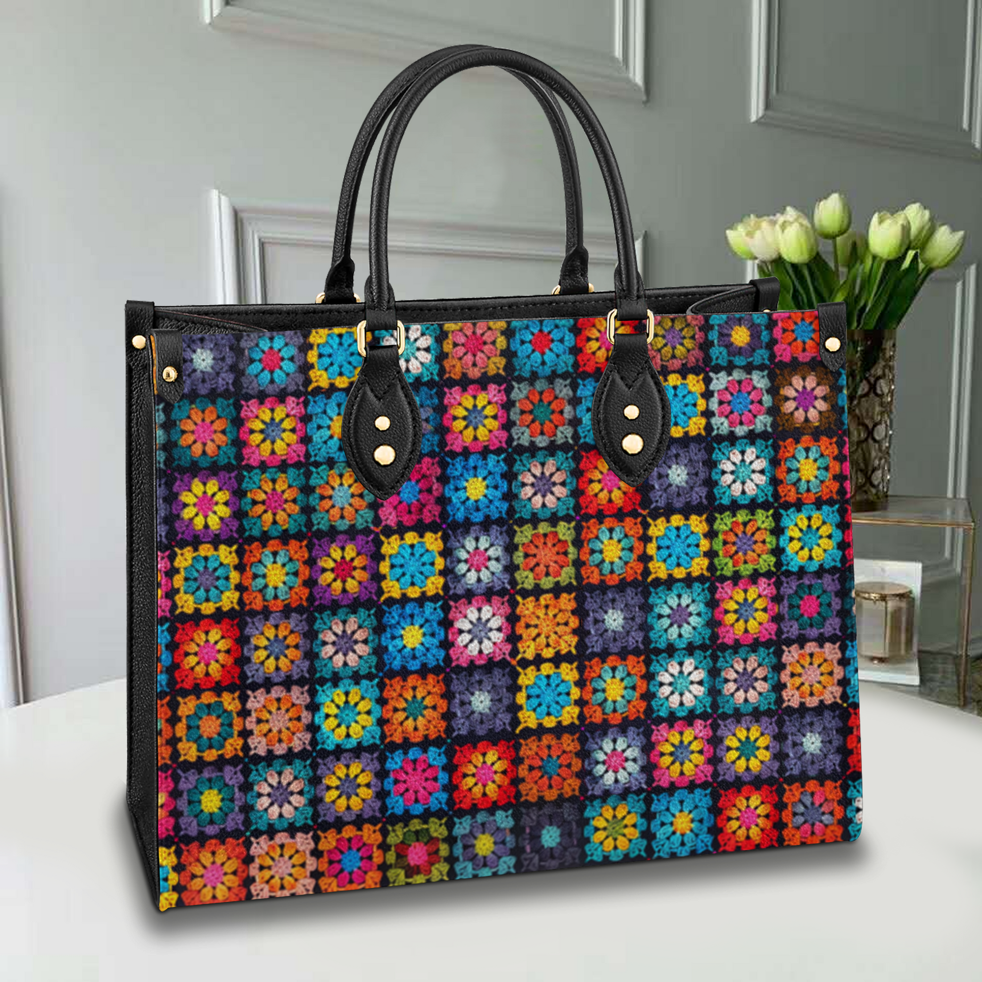  Leather Bag Crochet Granny/Mom Square Blanket