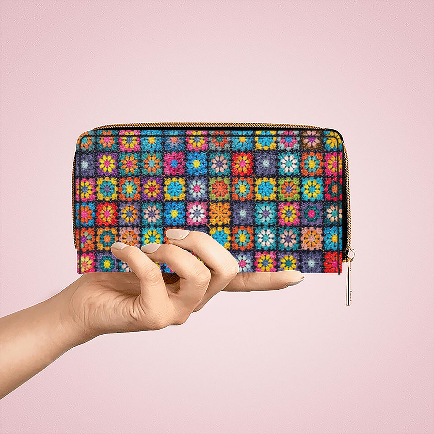  Crochet Granny/Mom Square Blanket Purse With Wristlet Strap Handle