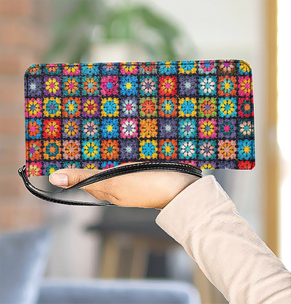  Crochet Granny/Mom Square Blanket Purse With Wristlet Strap Handle