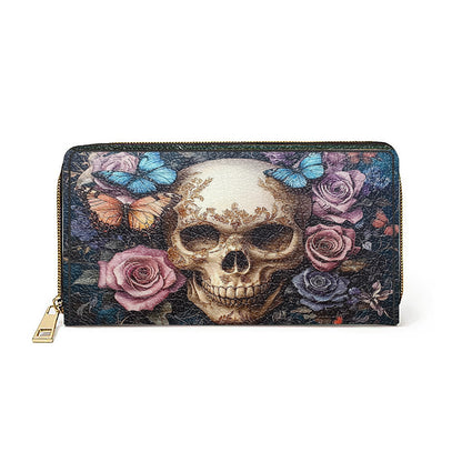  Leather Clutch Purse With Wristlet Strap Handle Skull Eternal Serenade
