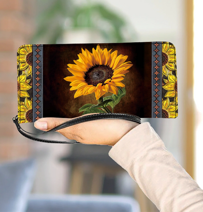  Sunflower Faith Hope Leather Clutch Purse With Wristlet Strap Handle