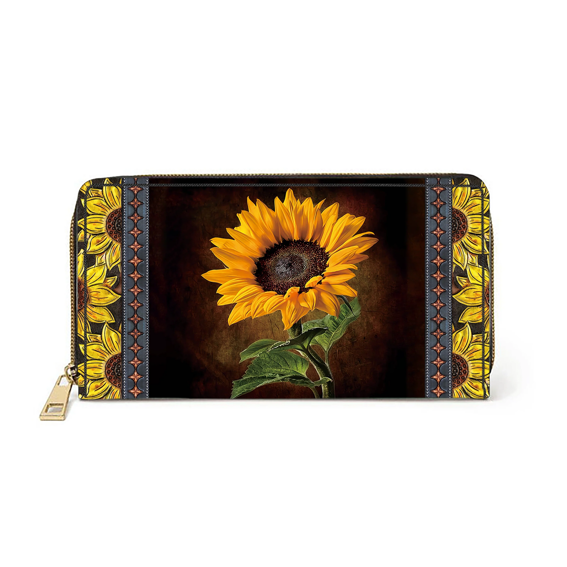  Sunflower Faith Hope Leather Clutch Purse With Wristlet Strap Handle