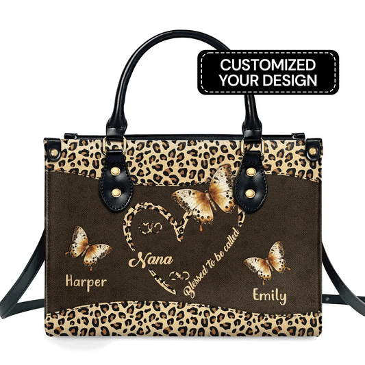  Blessed To Be Called Grandma Personalized Leather Bag