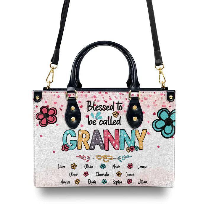  Blessed To Be Called Grandma/Nana Personalized Leather Bag