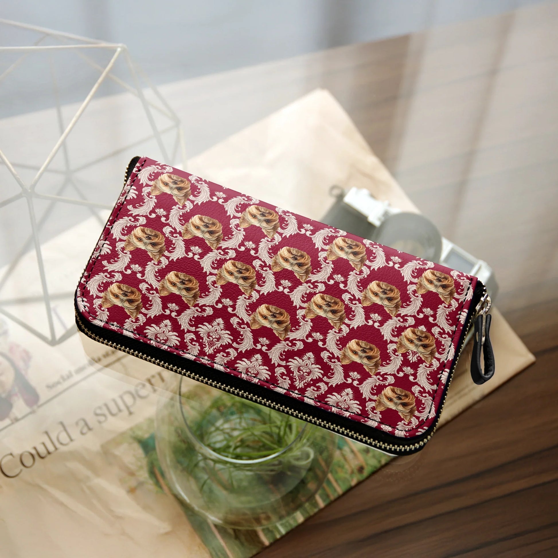  Leather Clutch Purse With Wristlet Strap Handle Royal Yorkie Charm