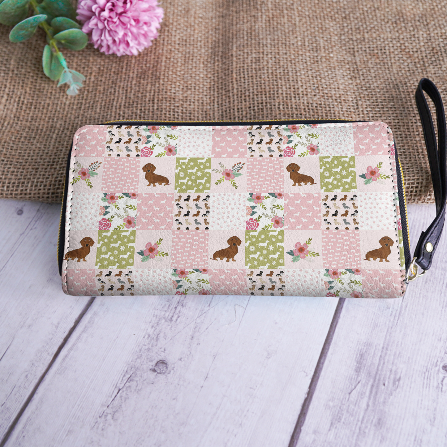  Leather Clutch Purse With Wristlet Strap Dachshund Dreams