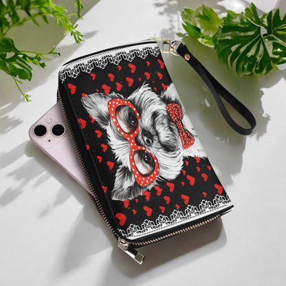  Leather Clutch Purse With Wristlet Strap Handle Yorkie Heart & Paws Love